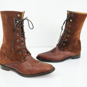 Billy Reid Cognac Brown Suede Leather Lace Boots